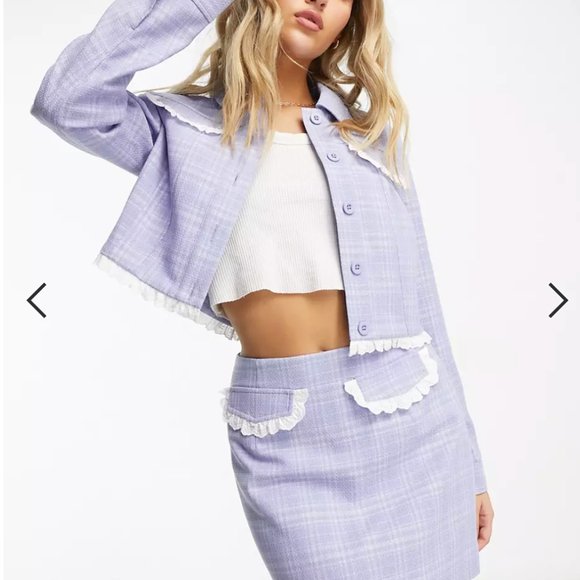 Western check jacket and mini skirt set with lace trim detail - Picture 4 of 11